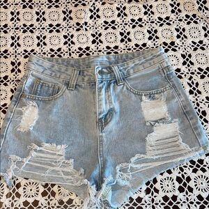 Source Unknown Light Blue Distressed Denim Cutoff Shorts